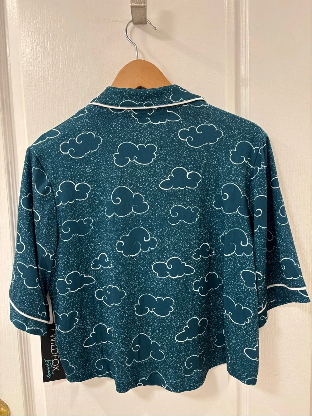 NEW Wildfox Blue Coral Up in the Air Cloud-Print Short Sleeve Pajama Top Cropped